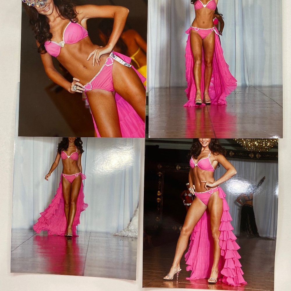Custom SWIMWEAR glitz pink bikini W crystals REMOVABLE SKIRT pageant